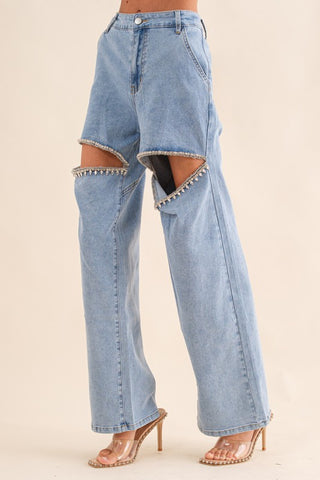 Cut Front Rhinestone Jeans *Online Only* - Premium clothing at Lonnys NY - Just $85! Shop Womens clothing now 