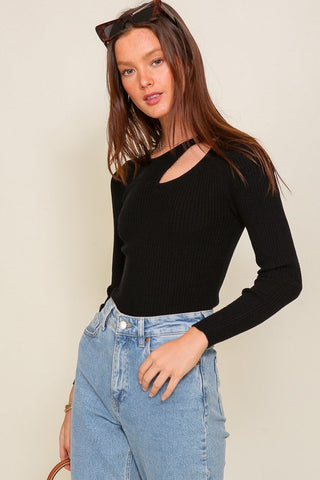 Cut Out Long Sleeve Sweater Top - Premium  from TIMING - Just $45! Shop now 