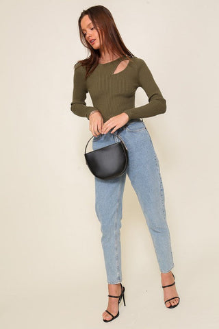 Cut Out Long Sleeve Sweater Top - Premium  at Lonnys NY - Just $45! Shop Womens clothing now 