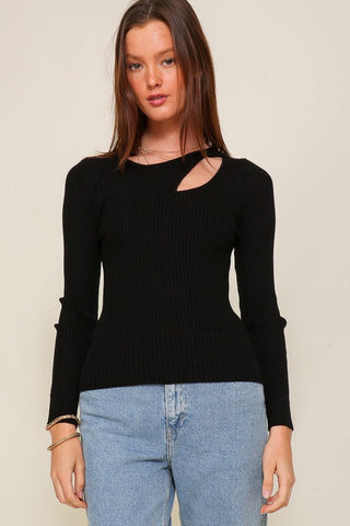 Cut Out Long Sleeve Sweater Top - Premium  from TIMING - Just $45! Shop now 