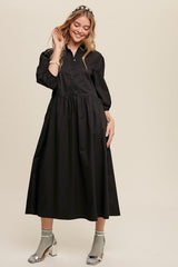 Button Front Puff Sleeve Baby doll Maxi Dress *Online Only*