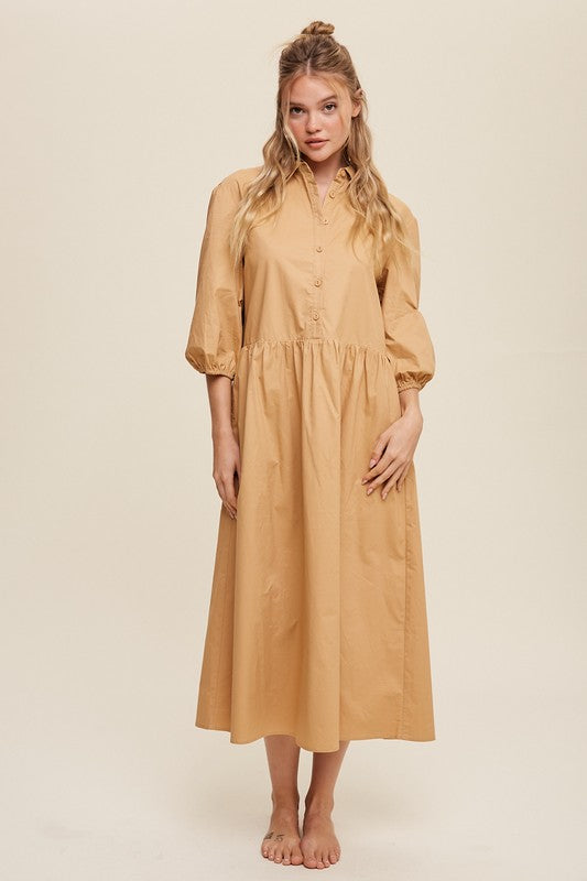 Button Front Puff Sleeve Baby doll Maxi Dress *Online Only*