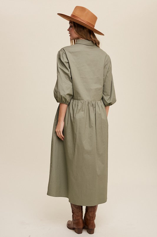 Button Front Puff Sleeve Baby doll Maxi Dress *Online Only*