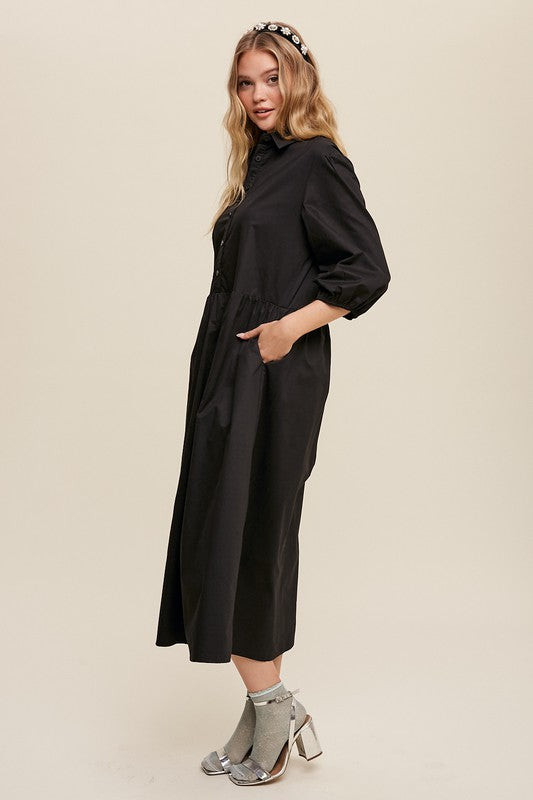 Button Front Puff Sleeve Baby doll Maxi Dress *Online Only*