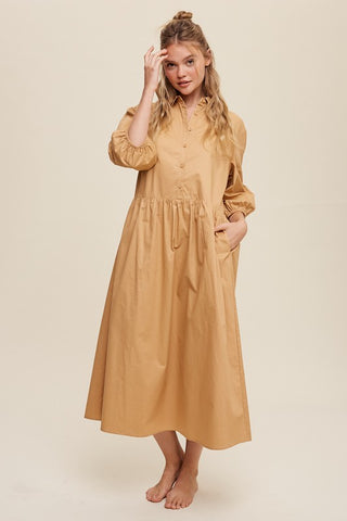 Button Front Puff Sleeve Baby doll Maxi Dress *Online Only* - Premium dresses at Lonnys NY - Just $83! Shop Womens clothing now 