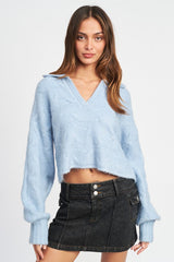 COLLARED CABLEKNIT BOXY SWEATER  *Online Only*