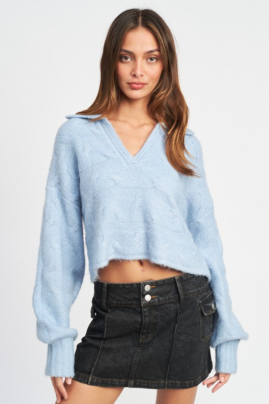 COLLARED CABLEKNIT BOXY SWEATER  *Online Only*