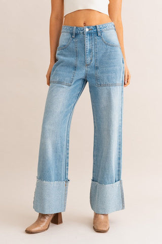 High-Waisted Wide Leg Cuffed Jeans *Online Only* - Premium  at Lonnys NY - Just $75! Shop Womens clothing now 