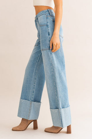 High-Waisted Wide Leg Cuffed Jeans *Online Only* - Premium  at Lonnys NY - Just $75! Shop Womens clothing now 