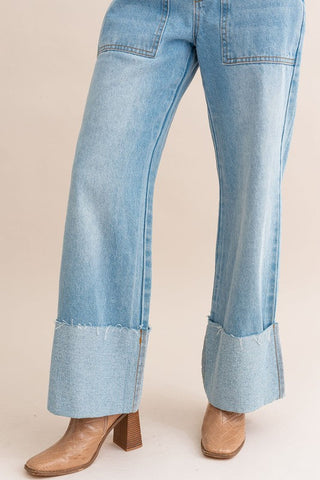 High-Waisted Wide Leg Cuffed Jeans *Online Only* - Premium  at Lonnys NY - Just $75! Shop Womens clothing now 