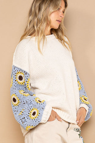 Contrast Square Pattern Sleeves Pullover Sweater *Online Only* - Premium  from POL - Just $101.55! Shop now 