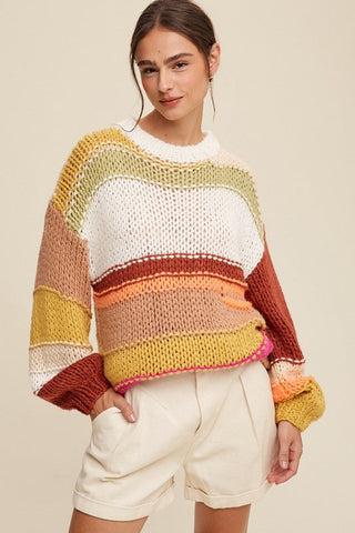 Open Mixed Knit Slouchy Hand Crochet Sweater  *Online Only* - Premium  from Listicle - Just $120! Shop now 