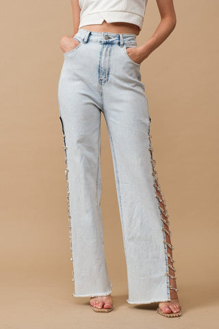 Cut Out At Side w/ Jewel Trim Stretch Denim Jeans *Online Only* - Premium  from Blue B - Just $111! Shop now 