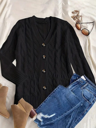 Cable knit button cardigan with pocket *Online Only* - Premium  from EG fashion - Just $56.85! Shop now 
