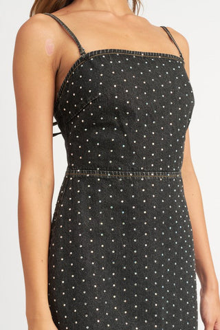 Cinched Waist Rhinestone Mini Dress *Online Only * - Premium clothing at Lonnys NY - Just $125! Shop Womens clothing now 