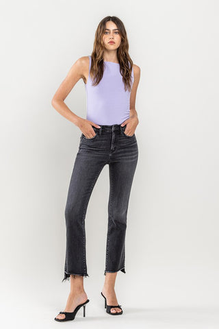 High Rise Raw Hem Crop Flare Jeans *Online Only* - Premium clothing at Lonnys NY - Just $90! Shop Womens clothing now 