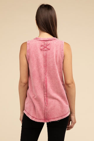 Half-Button Raw Edge Sleeveless Henley Top *Online Only* - Premium tank top at Lonnys NY - Just $37! Shop Womens clothing now 