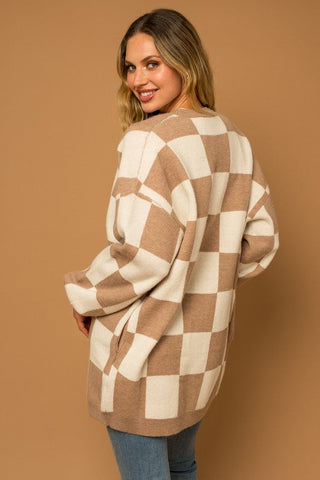 Checker Graphic Sweater Cardigan - Premium  from Gilli - Just $75! Shop now 