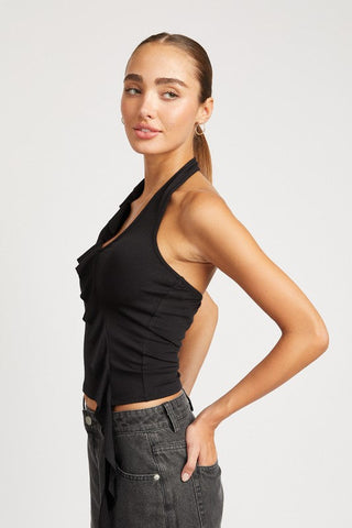 RUFFLED HALTER TOP *Online Only* - Premium  from Emory Park - Just $42.25! Shop now 