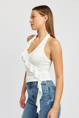 RUFFLED HALTER TOP *Online Only* - Premium  from Emory Park - Just $42.25! Shop now 