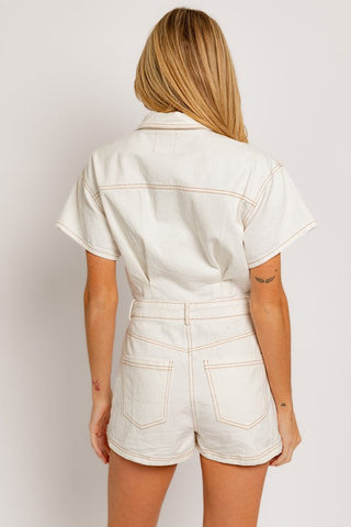 Short Sleeve Denim Romper  * Online Only* - Premium romper at Lonnys NY - Just $90! Shop Womens clothing now 