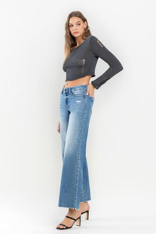 Mid Rise Raw Hem Wide Leg Jeans - Premium  from VERVET by Flying Monkey - Just $90! Shop now 