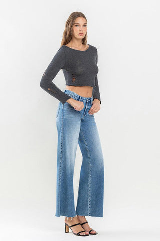 Mid Rise Raw Hem Wide Leg Jeans *Online Only* - Premium  from VERVET by Flying Monkey - Just $90! Shop now 