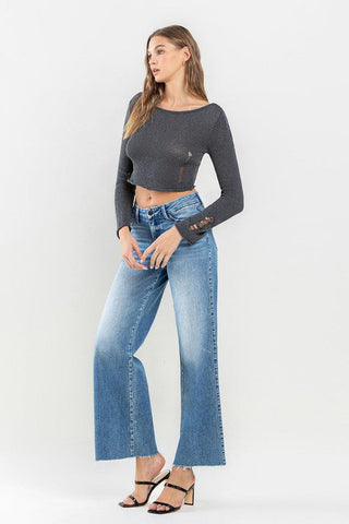 Mid Rise Raw Hem Wide Leg Jeans *Online Only* - Premium  from VERVET by Flying Monkey - Just $90! Shop now 