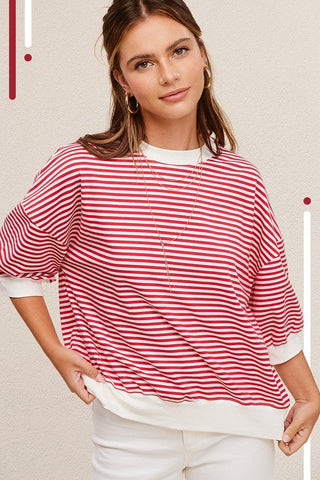 Crew Neck Stripe Short Sleeve Top*Online Only* - Premium tops at Lonnys NY - Just $45! Shop Womens clothing now 