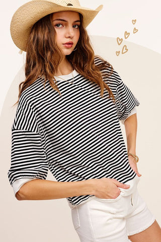 Crew Neck Stripe Short Sleeve Top*Online Only* - Premium tops at Lonnys NY - Just $45! Shop Womens clothing now 