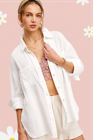 Soft Washed Crinkled Gauze Button Down Shirt - Premium  at Lonnys NY - Just $65! Shop Womens clothing now 