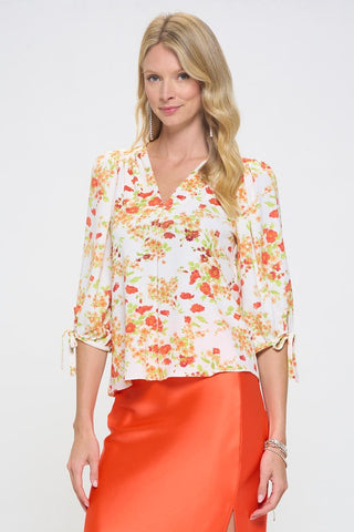 Made in USA Flower Print V neck Top *Online Only* - Premium  at Lonnys NY - Just $80! Shop Womens clothing now 