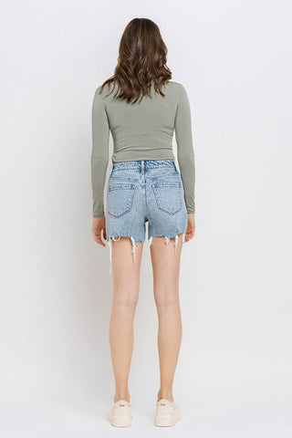 High Rise Raw Hem Shorts *ONLINE ONLY* - Premium  from VERVET by Flying Monkey - Just $59.83! Shop now 