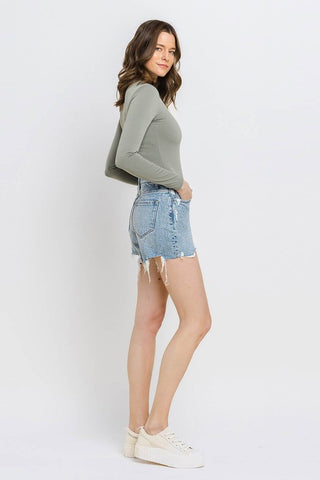 High Rise Raw Hem Shorts *ONLINE ONLY* - Premium  at Lonnys NY - Just $59.83! Shop Womens clothing now 