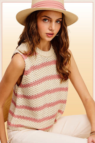 Chunky Stripe Sleeveless Sweater Top - Premium tank top at Lonnys NY - Just $45! Shop Womens clothing now 