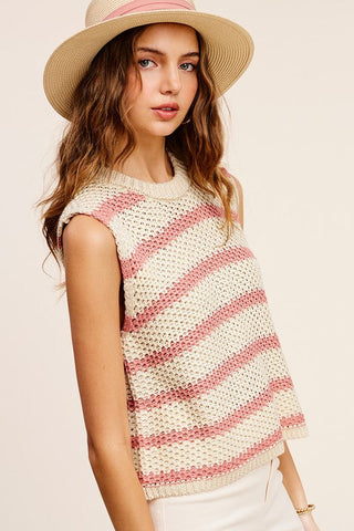Chunky Stripe Sleeveless Sweater Top - Premium  from La Miel - Just $45! Shop now 