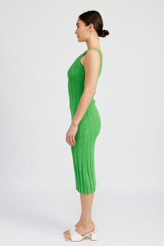 SCOOP NECK RIBBED MIDI DRESS *Online Only* - Premium  at Lonnys NY - Just $82.88! Shop Womens clothing now 