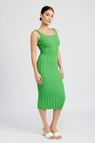 SCOOP NECK RIBBED MIDI DRESS *Online Only* - Premium  at Lonnys NY - Just $82.88! Shop Womens clothing now 