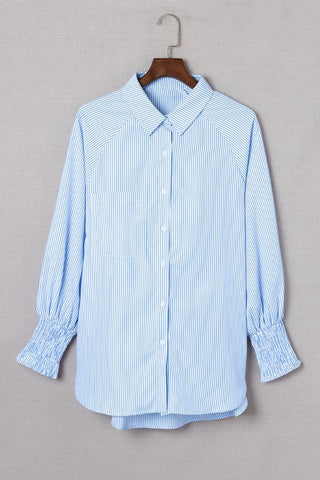 Striped Smocked Oversized Shirt *Online Only* - Premium Shirts & Tops at Lonnys NY - Just $67! Shop Womens clothing now 
