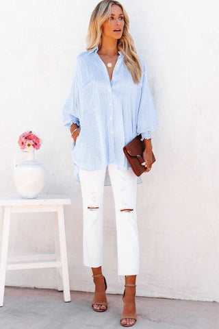 Striped Smocked Oversized Shirt *Online Only* - Premium Shirts & Tops at Lonnys NY - Just $67! Shop Womens clothing now 