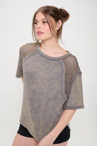 Fishnet Shoulder T-Shirt *Online Only* - Premium clothing at Lonnys NY - Just $85! Shop Womens clothing now 