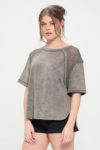 Fishnet Shoulder T-Shirt *Online Only* - Premium clothing at Lonnys NY - Just $85! Shop Womens clothing now 