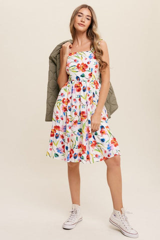 Flower Print Square Neck Dress *Online Only* - Premium  at Lonnys NY - Just $72.45! Shop Womens clothing now 