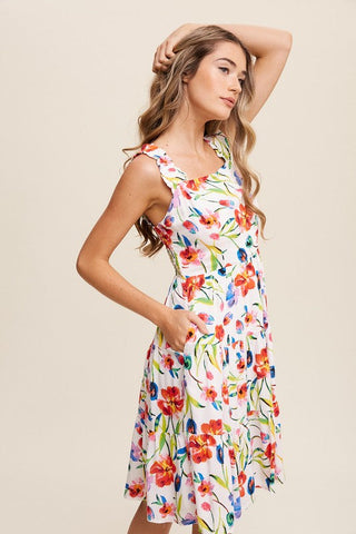 Flower Print Square Neck Dress *Online Only* - Premium  at Lonnys NY - Just $72.45! Shop Womens clothing now 