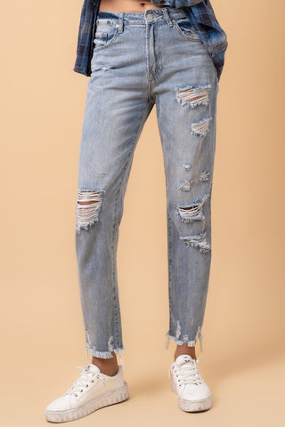 Distressed Girlfriend Jeans *Online Only* - Premium clothing at Lonnys NY - Just $88! Shop Womens clothing now 