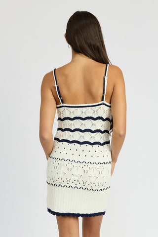 Contrasted Crochet Mini Dress *Online Only* - Premium dress at Lonnys NY - Just $65! Shop Womens clothing now 