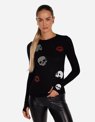 Lauren Moshi McKinley Stud Skull & Lips Long Sleeve Shirt - Premium clothing at Lonnys NY - Just $158! Shop Womens clothing now 