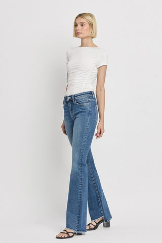 High Rise Slant Hem Flare Jeans *Online Only* - Premium clothing at Lonnys NY - Just $84! Shop Womens clothing now 