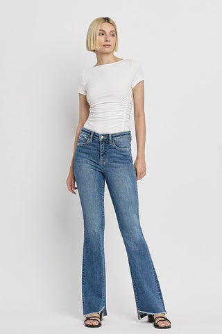 High Rise Slant Hem Flare Jeans *Online Only* - Premium clothing at Lonnys NY - Just $84! Shop Womens clothing now 