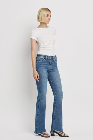 High Rise Slant Hem Flare Jeans *Online Only* - Premium clothing at Lonnys NY - Just $84! Shop Womens clothing now 